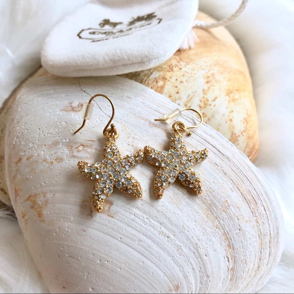 COACH Rare Starfish Earrings Gold Crystal Pave